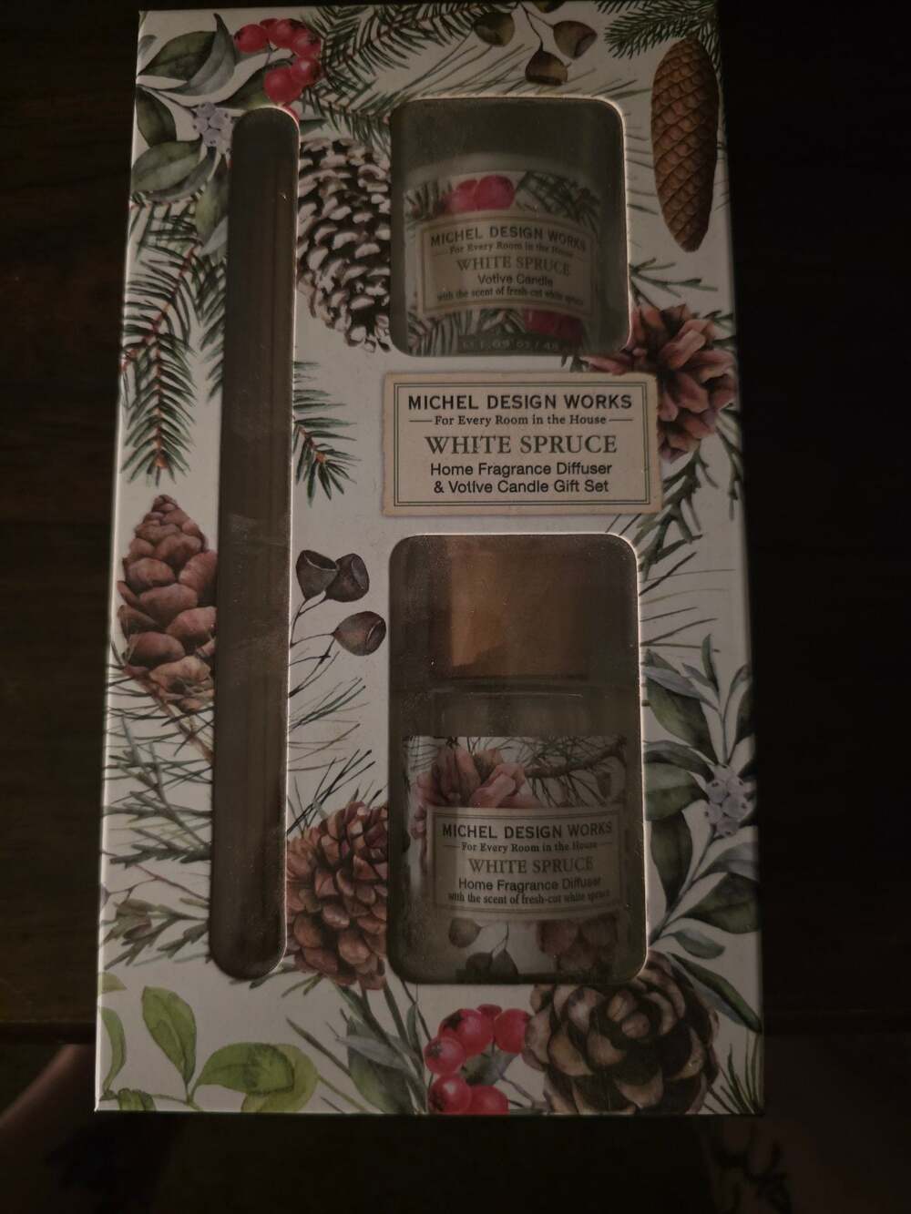 Michel Design Works White Spruce Diffuser & Votive Candle Gift Set